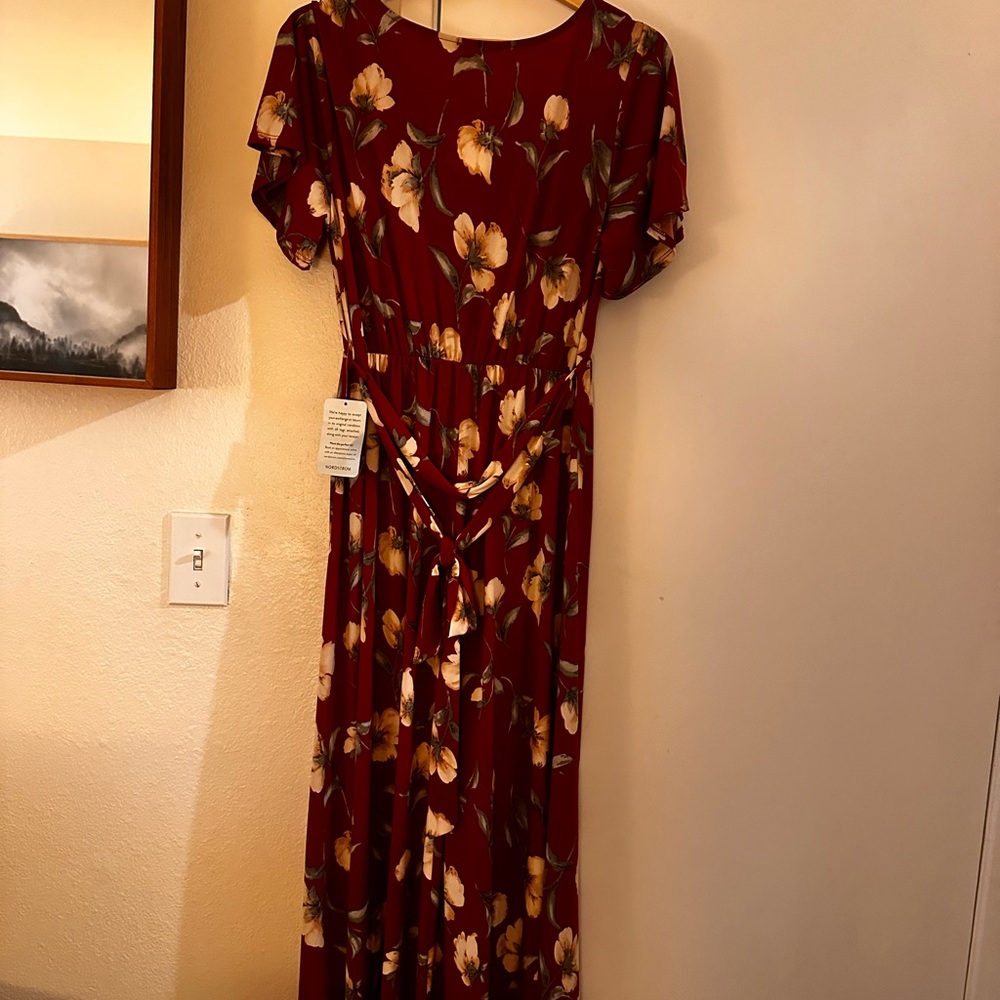 West Kei Burgundy Floral Maxi Dress